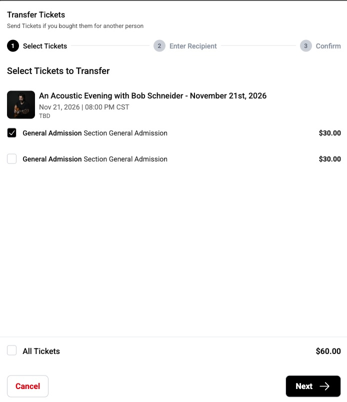 Step 1: Select the tickets to transfer